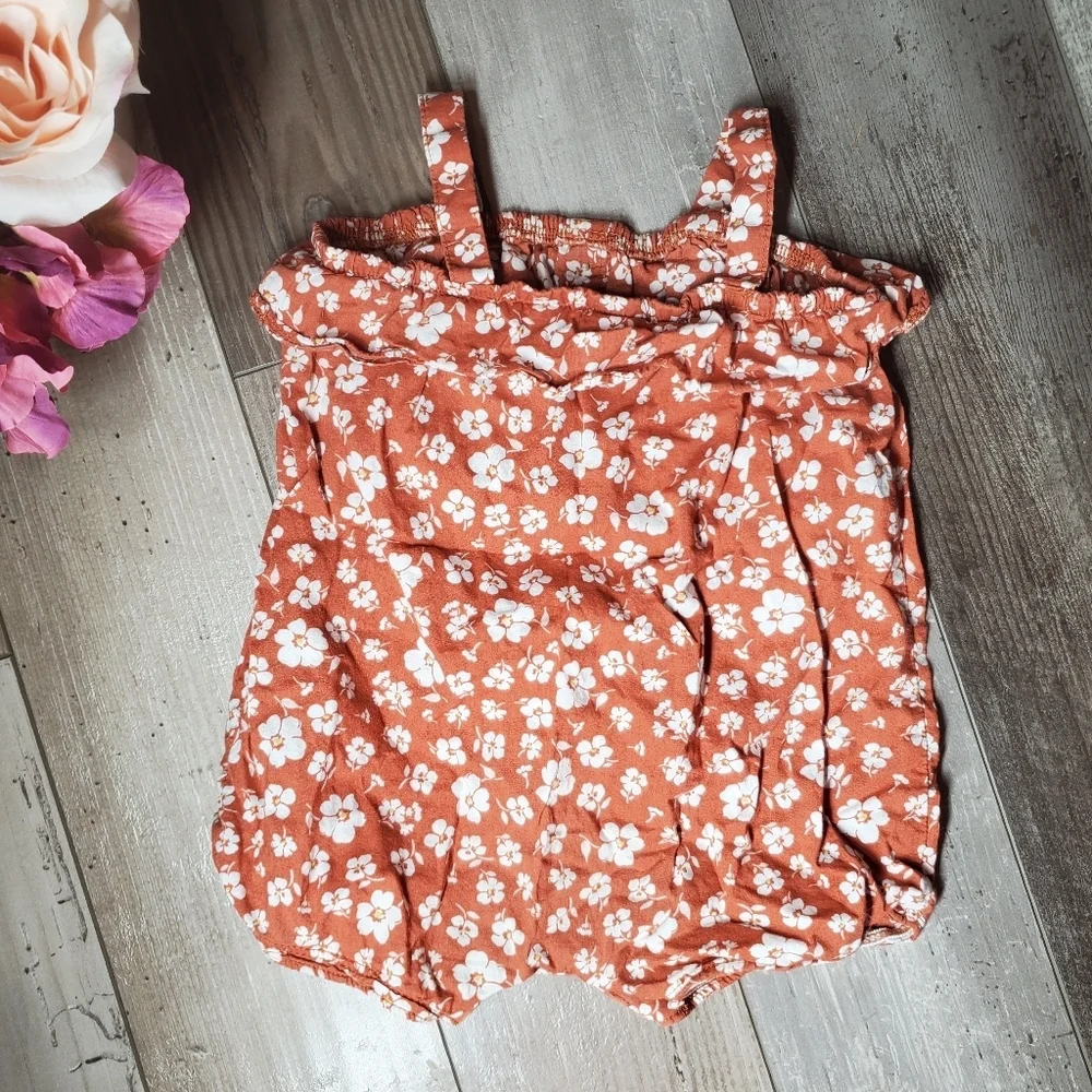 Carter's Baby Girl Rust Brown and White Floral Boho Romper Summer Outfit Size 9m
